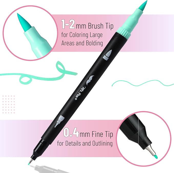 Mr. Pen- Dual Tip Brush Pens, 12 pcs, Muted Colors | Fine & Brush Tip Markers for Adult Coloring Markers for Adults