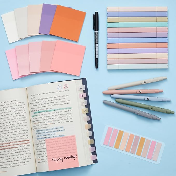 Jutom 38 Pcs Book Annotation Kit for Bible Journaling Study, Aesthetic Highlighters Pens, Index Tabs, Sticky Notes, Markers for Annotating Books Bible Page Tabs Supplies(Pink Series,Square)