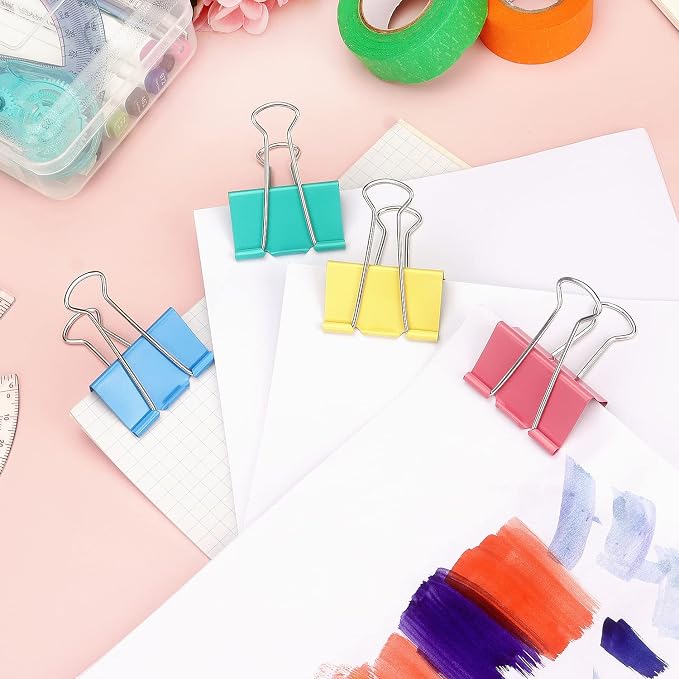 ZZTX 12 Pack Large Binder Clips 2.0 Inches Assorted Colors | Paper Clamps Clips, Durable steel, Strong clip, Color-coded