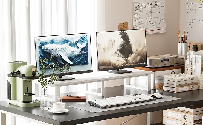 aboxoo 45" TV Riser for 32-60 inch TV, TV Shelf with Steel Legs | White TV Riser Stand with Storage, Tabletop TV Riser for Home Living Room, Study Office, Fit TV, Monitor, Laptop