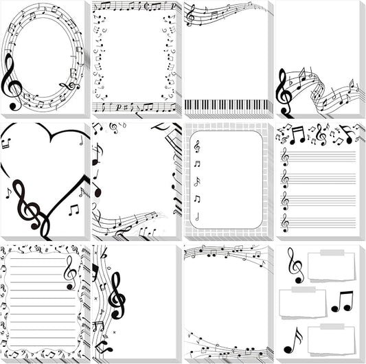 Chiisong 12 Pcs Music Sticky Notes Musical Note Pads Funny Memo for Music Teacher Appreciation Gifts Party Favor Musical Message Reminder Christmas Small Supplies Home Office