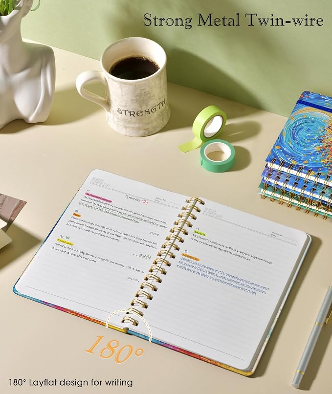 Lined Spiral Journal Notebook for Women, A5 Cute Hardcover Spiral Journals for Writing, 150 Pages Pretty College Ruled Notebooks for Work & Note Taking, 5.75" x 8.38", The Tree of Life in Oils