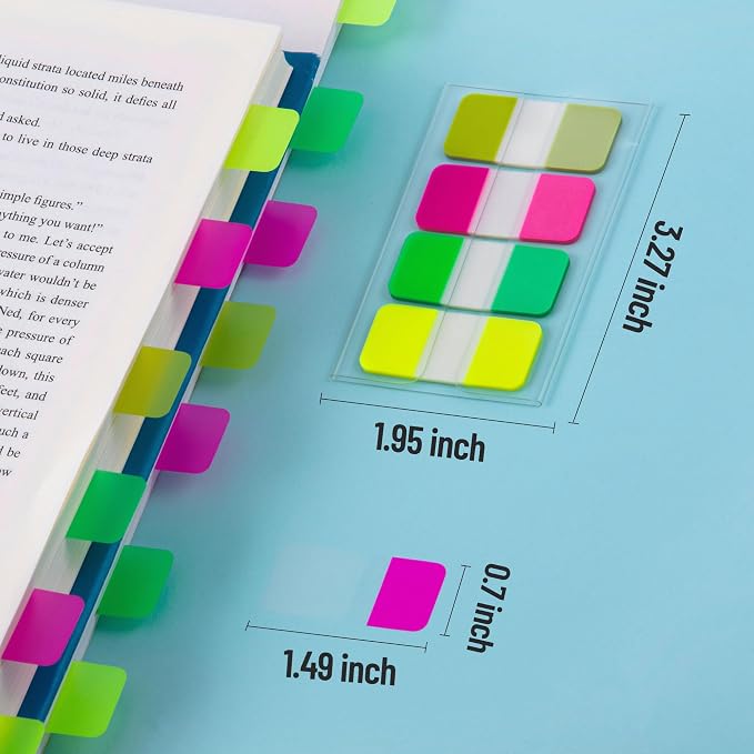 Golcellia 480 Pieces Sticky Index Tabs Transparent Sticky Notes, Colored Page Markers for Bookmarks, Writable and Repositionable Index Annotation Tabs(Yellow,Green,Pink,Dark Green)