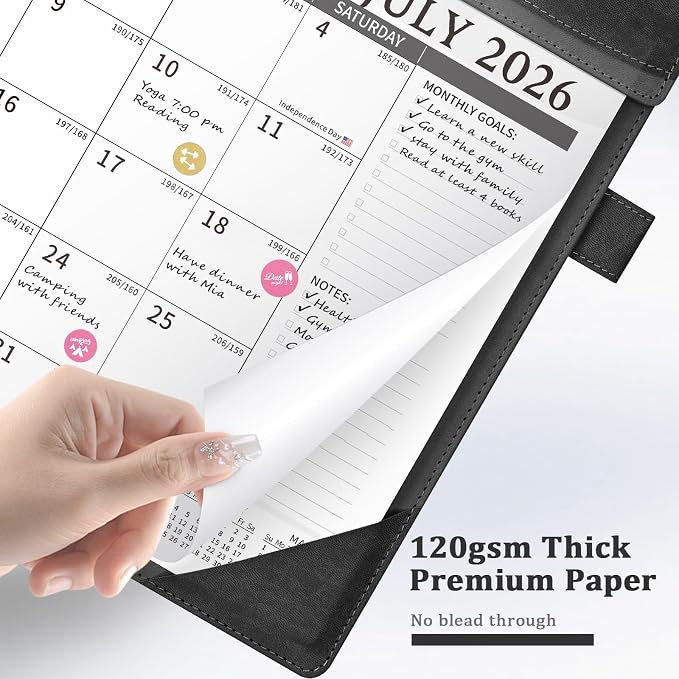 Ospelelf Leather Desk Calendar 2026-2027 Large 12"x17" Monthly Planner Pad with Protective Cover 18 Months Use July 2026 to December 2027 Black