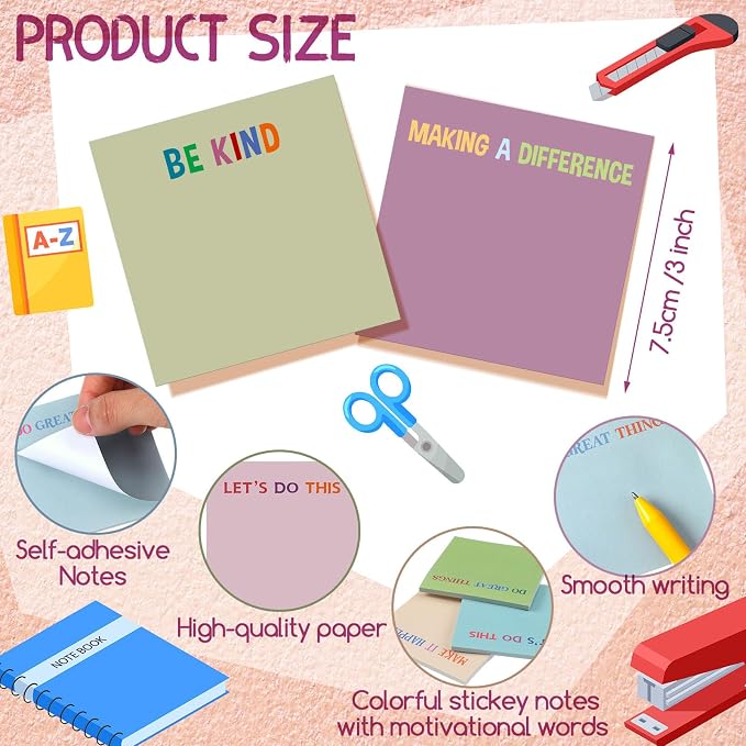 Yinder 24 Pcs Sticky Notes Gifts Bulk,Motivational,Morandi Color