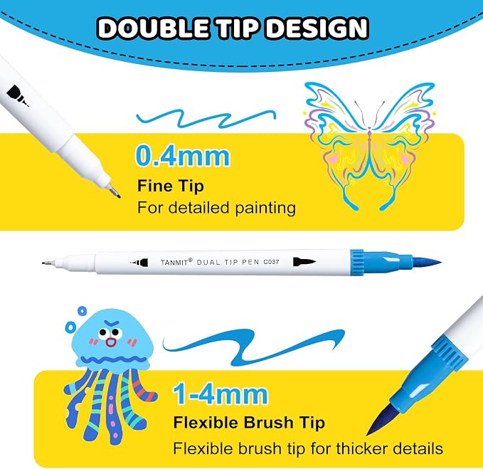 TANMIT Markers for Adult Coloring Books No Bleeding, 72 Colors Dual Tip Art Markers Set with Fine and Brush Tip Pens for Journaling Sketch Hand Lettering