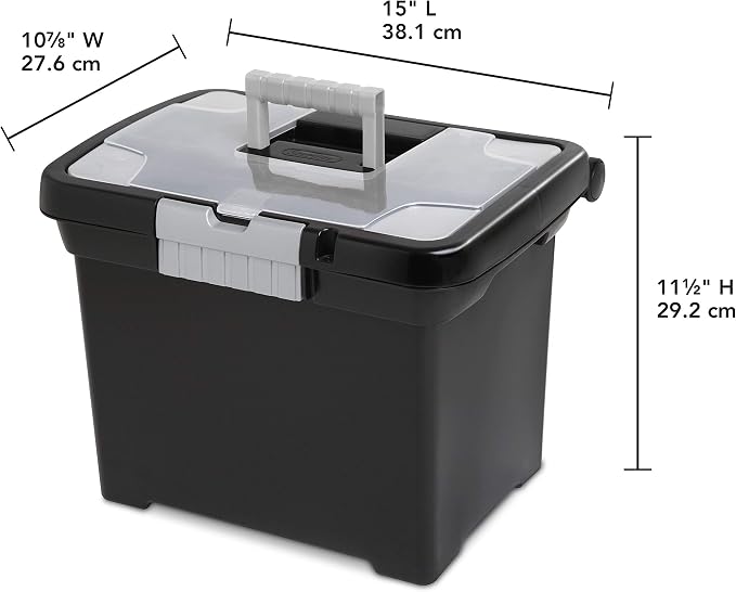 Sterilite Portable File Box with Latching Lids for Home and Office, 4-Pack | Heavy-Duty and Stackable Plastic Containers with Latches for Closet, Cabinet, Bedroom, Bathroom and Dorm Room Organization