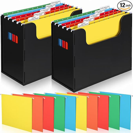 Qeeenar 2 Pcs Desktop Hanging File Organizer Box with 10 Pcs Multicolor Hanging File Folders Letter Size Folder Storage Portable Storage Cabinets Document Holder for Office Supplies Home