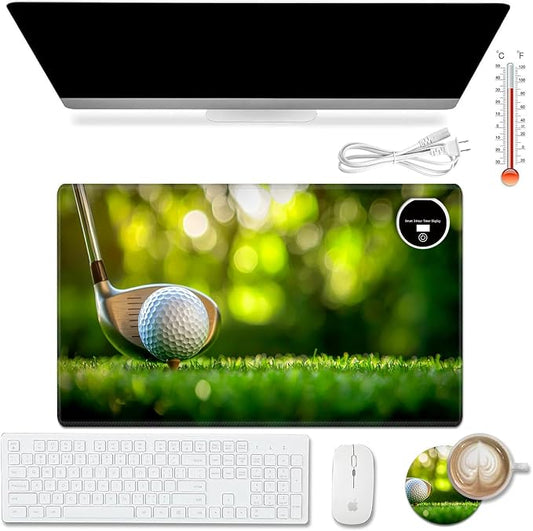 Heated Desk Pad Mouse Pad,Heated Desk Mat,with 3 Heating Levels & 3 Hours Auto Shut-Off,Leather 23.6"*14.2" Gaming Mouse Laptop Mat,Foot Warmer,Golf Club Lawn