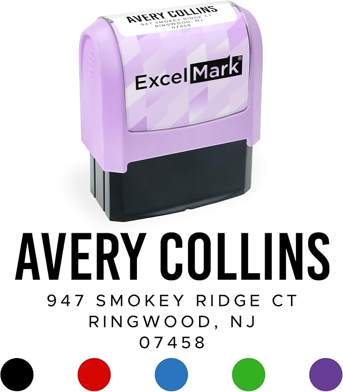 ExcelMark Address Stamp - Custom Return Address Stamp with Elegant Designs, Vibrant Colors & Patterns – Perfect for Mail, Invitations & Gifts (Violet, Urban Bold)