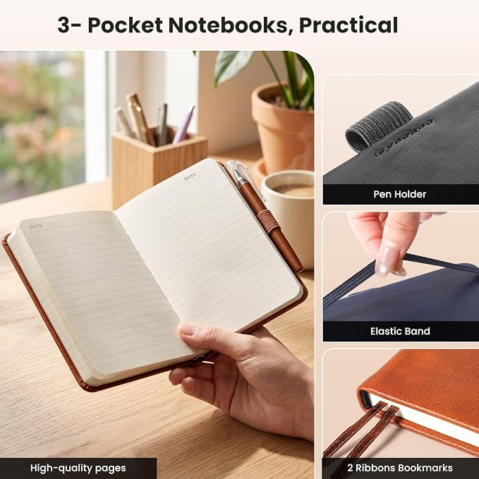 AISBUGUR Small Notebook Journal - 3 Pack Total 480 Pages - Pocket Notebooks with Pens for Work - 3.7" x 5.7" A6 Notebook - Hardcover Mini Notebooks