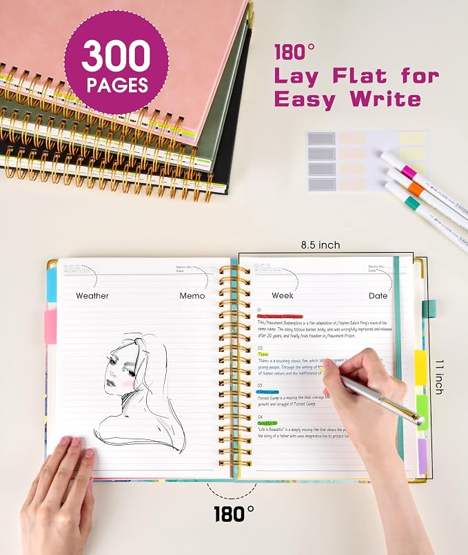 Spiral Notebooks 8.5"x11" for Work with Removable Dividers Tabs,300 Pages 5 Subject Notebook College Ruled,100GMS Notebook journal for School Note taking,Lined Journal for Women,A4 Pink Blue Marble