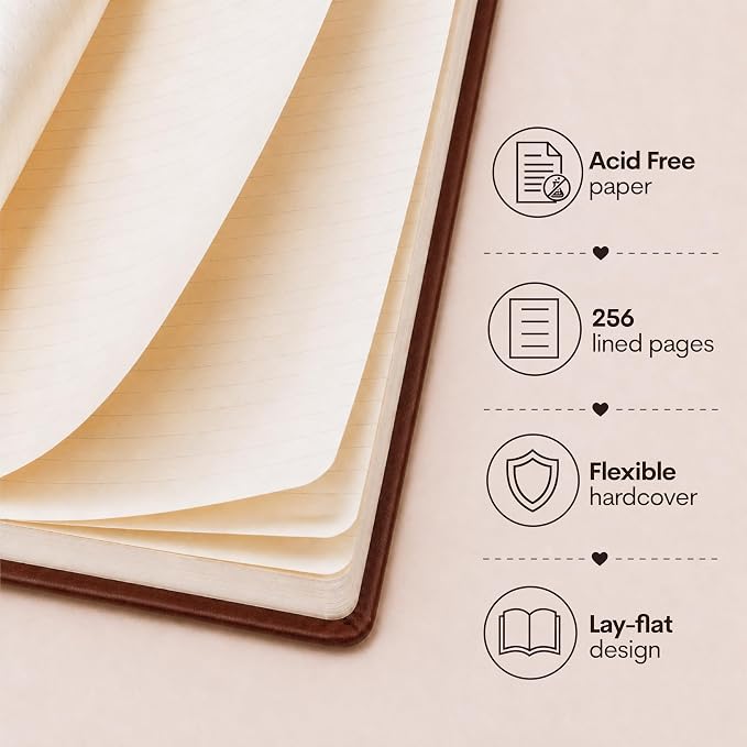 WORLD TRAVELER Eccolo A5 Hardbound Journal Notebook 256 Ivory Lined Pages | Sturdy Flexible Hardcover, 80GSM Acid-Free Ivory Pages, Smyth-Sewn Lay-Flat Binding, Ribbon Bookmark