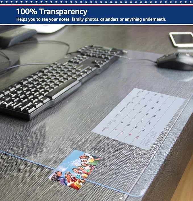 24 X 60 Inch XL Desk Pad Protector Clear Desk Mats Blotter on Top of Desks for Laptop Computer Keyboard PVC Vinyl Large Desktop Writing Mat Cover With Mouse Pad Transparent Waterproof Wipeable Plastic