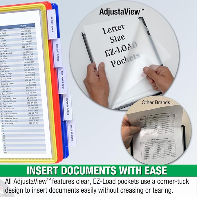 Ultimate Office AdjustaView 20-Pocket Desk Reference Organizer with Easy-Load Pockets and Compact Weighted Base for Stability (Colored Pockets)
