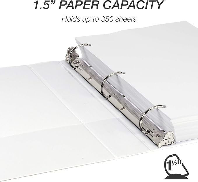 Samsill Durable 1.5 inch 3 Ring Binder, D Ring Binder, 100% Recycled Chipboard, White