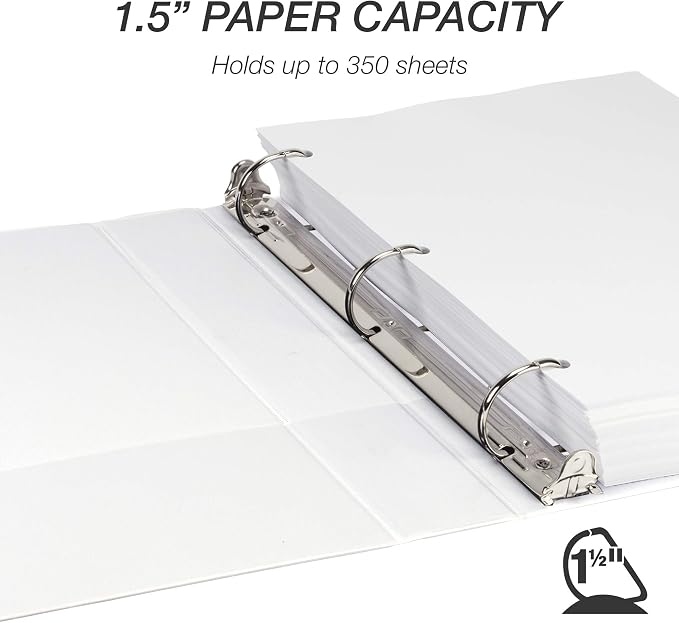 Samsill Durable 1.5 inch 3 Ring Binder, Made in USA, D Ring Binder, 100% Recycled Chipboard, White, Pallet of 480 Binders in 40 Cartons