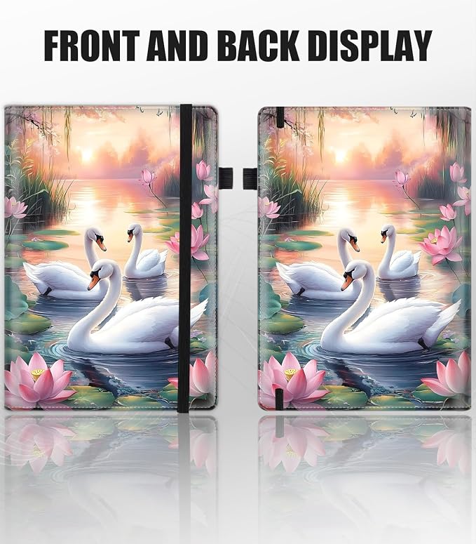 Hardcover Executive Notebooks, A5 PU Leather Lined Journal Notebook, 200 Pages Thick Paper Subject Notebooks for School,Work,Home Writing Business Notebook, Diary Book ，White Swan and Lotus