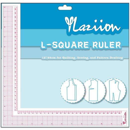 YLaziion 12" Acrylic L-Square Sewing Ruler, Right Angle Quilting Tool | 3mm non-yellowing clear acrylic, French curve, Enlarged Scale for pattern making, fashion design, tailoring, grading & crafts