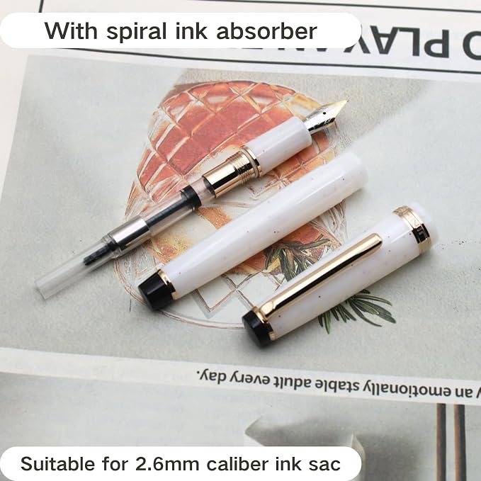 82 Fountain Pen - Iridium Fine Nib with Ink Converter | Acrylic Material Pen Barrel,Winter Snow,Gold Trim