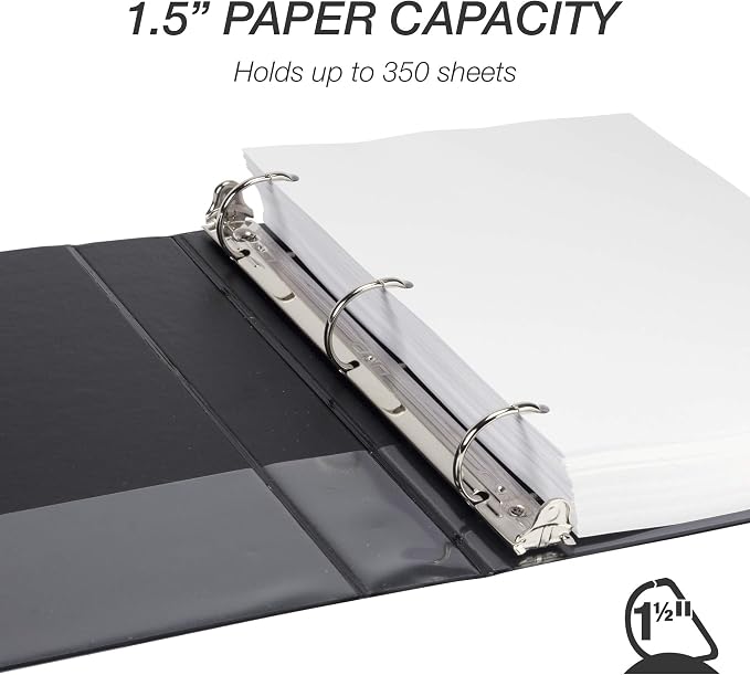 Samsill Durable 1.5 inch 3 Ring Binder, D Ring Binder, 100% Recycled Chipboard, Black