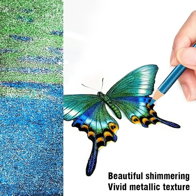 LBW 72 Metallic Colored Pencils for Adult Coloring, Soft Core Coloring Pencils with Vibrant Color, Ideal for Artists Drawing Blending Sketching