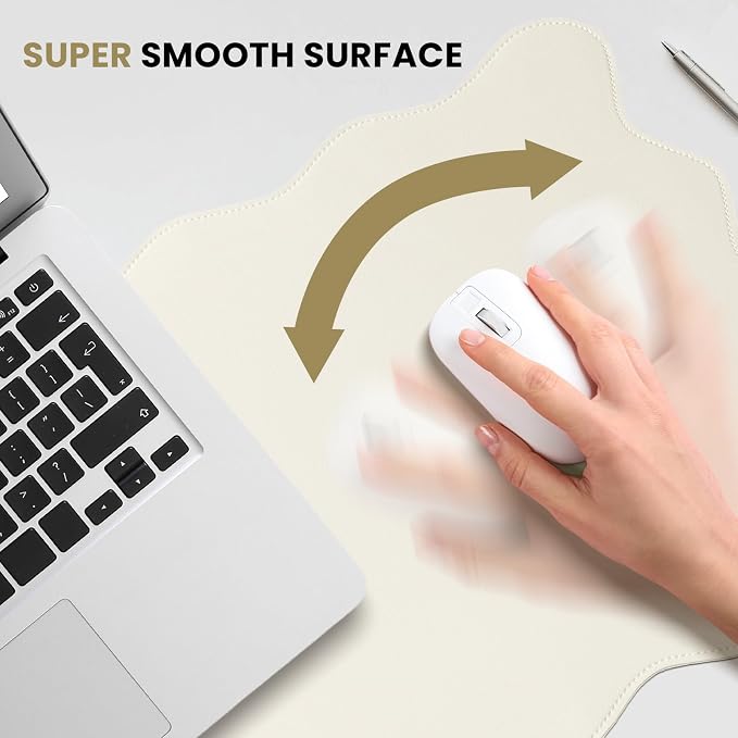 PU Leather Desk Pad, Scalloped Non-Slip Mouse Pad & Large Desk Mat Cover Stitched Edges Writing Pad for Office, Home - Waterproof, Easy to Clean, Durable Surface I 31.4"x15.7", Off-White
