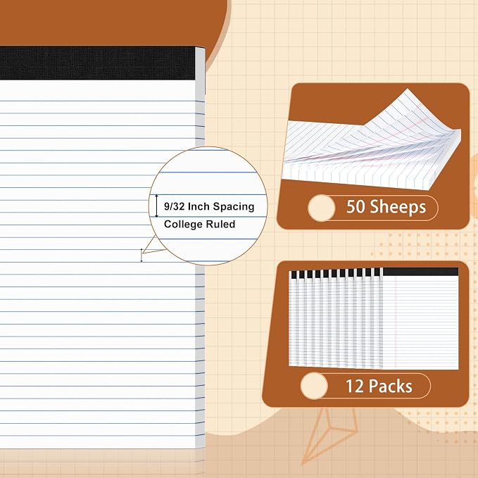 Legal Pads 8.5 X11, Narrow Ruled Notepads, 12 Pack, 50 Sheet/Pad | White Legal Pads, Tear Off Notepad, Perforated Writing Pad, Notebook Paper College Ruled, Notepads For Office Home School