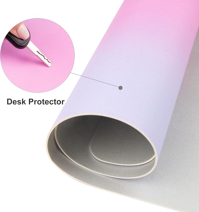 Colorful Star Large Mouse Pad Pink Aesthetic, 31.5 x 15.7 in | Cute Girly Desk Mat PU Leather Laptop Mat, Waterproof Non-Slip Desk Mat for Office Accessories Women& Girl