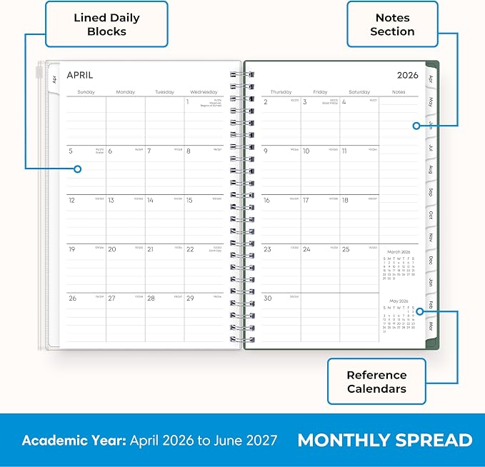 Blue Sky 2026-2027 Weekly & Monthly Academic Planner, 5"x8", Seychelle | 15-Month, April 2026 - June 2027, Flexible Cover With Zip Pouch, Wirebound, Storage Pocket, Academic Year