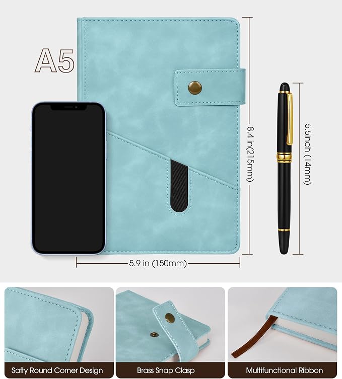 Lined Journal Notebook with Pen, A5 Personalized Hardcover Leather Journal for Men Women, 200 Pages 100 GSM Thick Paper College Ruled Notebooks for Work Travel School Writing Diary 5.9" X 8.4"