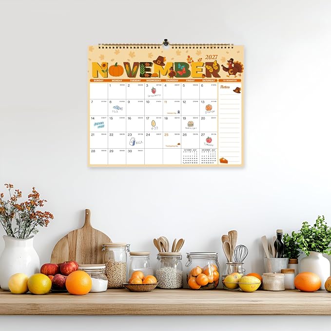 Calendar 2026-2027, 18 Month Wall Calendar July 2026 to December 2027, 14.8" X 11.5", Calendar with Twin-Wire Binding, Hanging Hook and Julian Dates for Home or Office (Seasonal Designs)