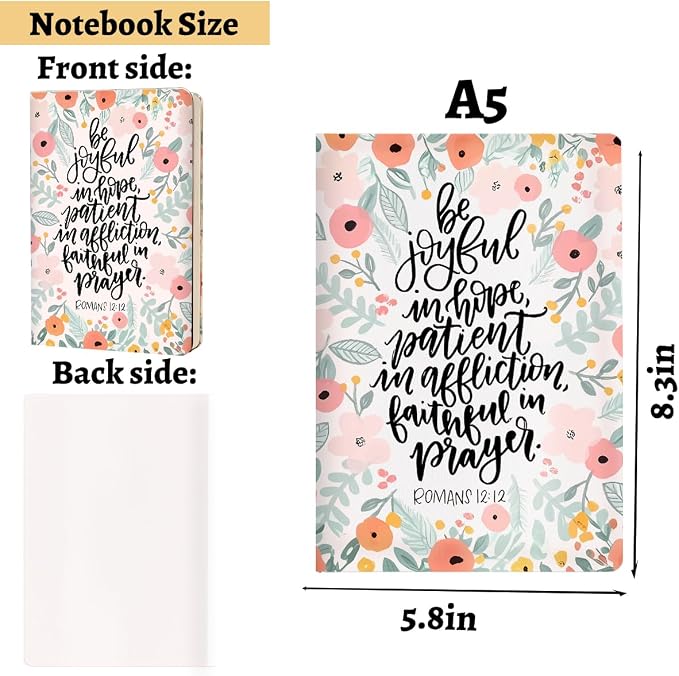 Cute flower Christian Hard Shell Journal Notebook 200 Sheets (5.8 x 8.3) | Bible Verse Gifts for Women, College Ruled Notebook, Inspirational Notebooks, Journals for Writing Planner Note Taking