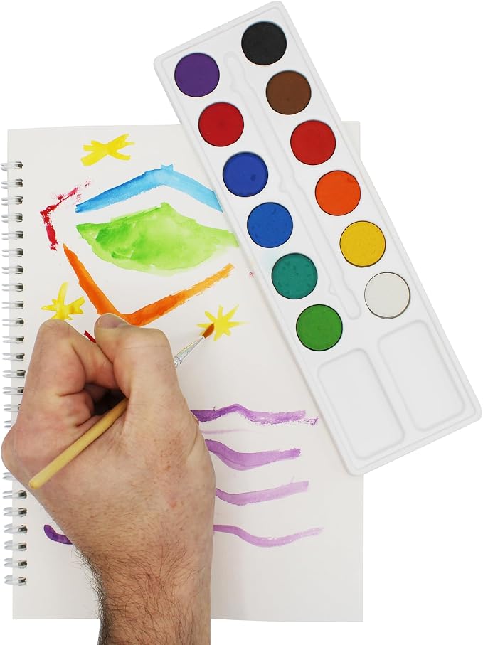 Color Swell Bulk Dry Watercolors Paint Pack and Brushes, 12 Colors, 6 Pack