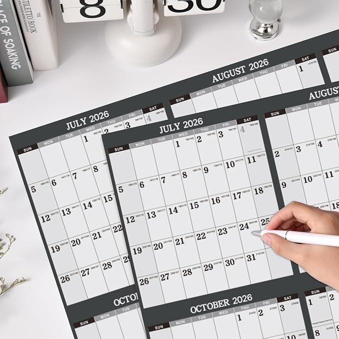 2026-2027 Yearly Wall Calendar - 26-27 Yearly Wall Calendar, Jul. 2026 - Jun. 2027, 34.3" x 22.8" (Open), Yearly Calendar 2026-2027 with Julian Date, Vertical Calendar with Premium Paper, Round & Planner Sticker, Gray