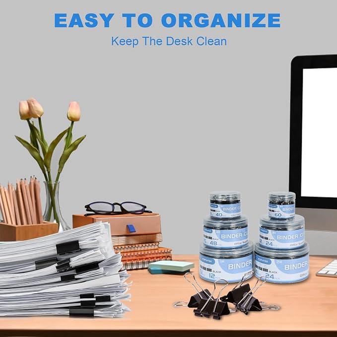 Binder Clips Assorted Sizes Including Extra Large Medium Small Mini and Micro, Office Supplies File Clamps Paper Clips, 6 Sizes in 6 Boxes, 208 PCS Metal Black Clamps for School | Including Extra Large Medium Small Mini and Micro, Office Supplies, File...