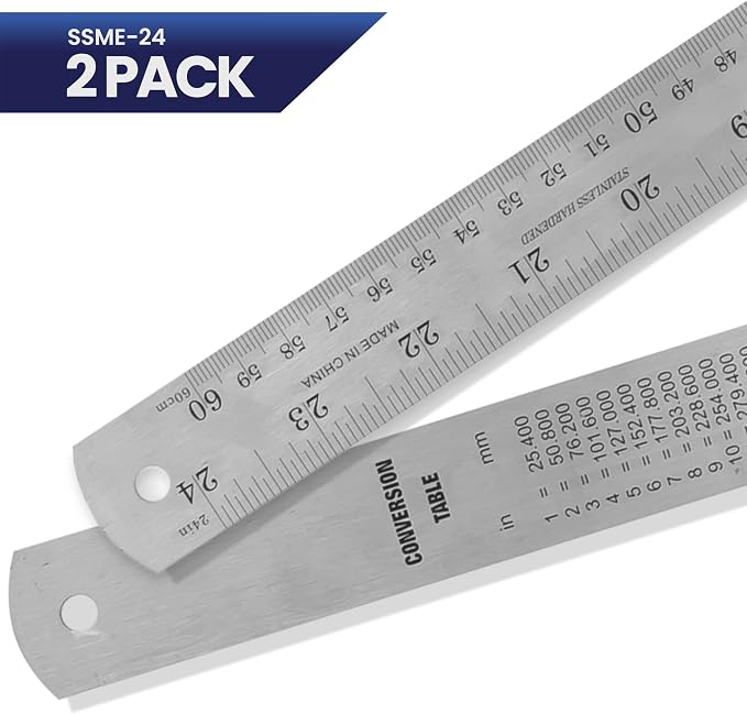 2 Pack Pacific Arc 24 Inch Stainless Steel Ruler with Inch/Metric Conversion Table
