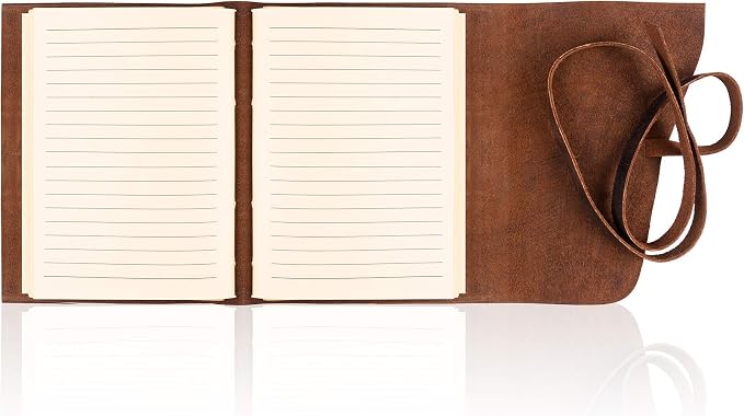 Leather Journal Lined Notebook Paper - MOONSTER® Leather Bound Journals for Writing for Women & Men, 18x13cm Ruled Small Notebooks, Kraft Paper with 400 pages, Lined Paper College Ruled & Travel Size