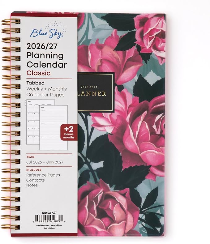 Blue Sky 2026-2027 Weekly & Monthly Academic Planner, 5"x8", Roosevelt Pink | July 2026 - June 2027, Flexible Cover, Wirebound, Laminated Tabs, Academic Year