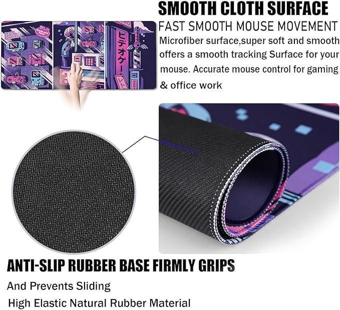 Japanese Comic Desk Mat Large Office Desk Pad, Gaming Mouse Pad, Big Mousepad PC Waterproof and Non-Slip, 35.4 x 15.7 Inches Large Mouse Mat Long Extended Mousepads for Office & Home Work