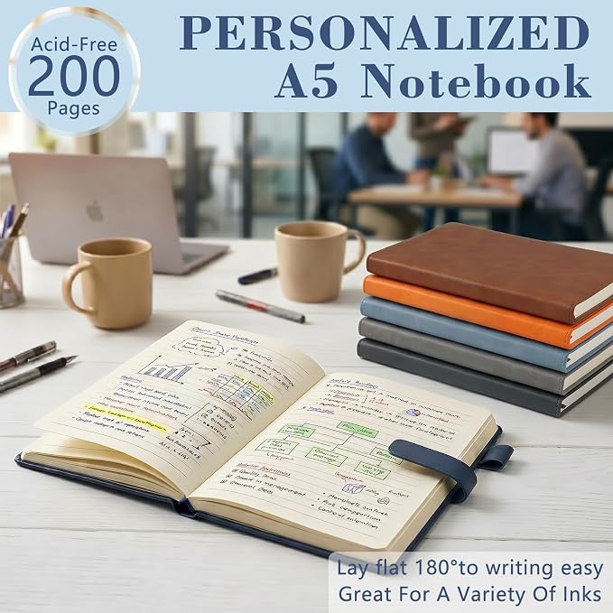Personalized Journal Notebook with Name and Birth Flower, Custom Text Leather Notebooks, 3D Engrave Hardcover Executive Notebooks for Work, Personalized Birthday Gifts for Women, Mom, Wife, Friends, Sisters