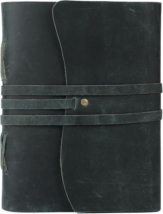 KomalC Handmade Leather Journal 7x5 Inch | Blue Vintage Notebook with Unlined Blank Paper | Antique Travel Diary, Writing Sketchbook for Men & Women