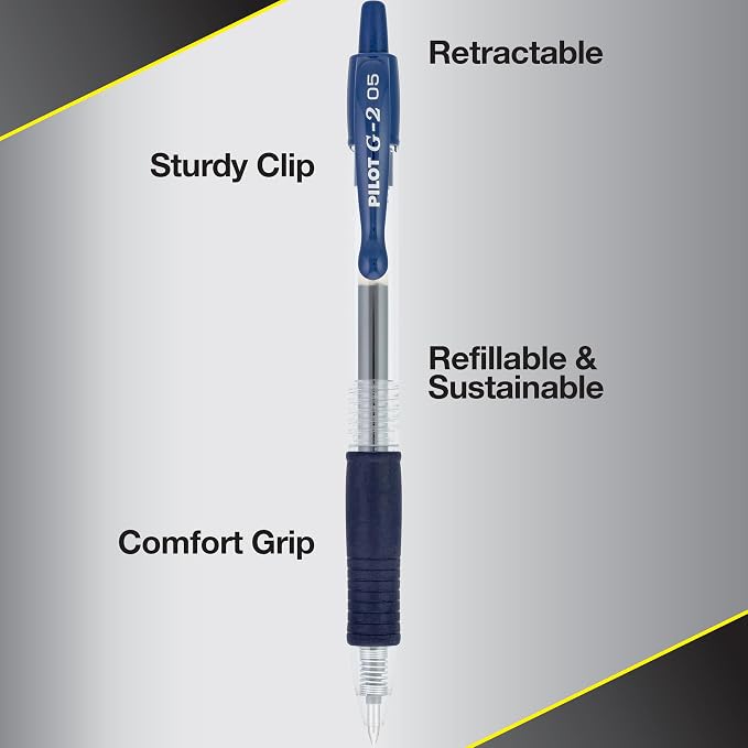 Pilot G2 Premium Refillable and Retractable Rolling Ball Gel Pens, Extra Fine Point, Gel Ink Pens, 0.5mm, Navy Blue Ink, 12-Pack