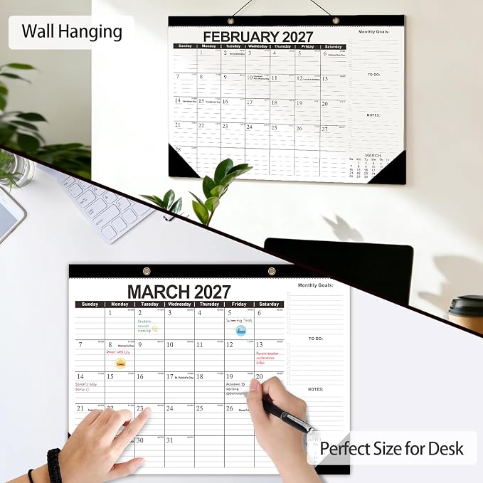 Desk Calendar 2026-2027 - Ougesi 19 Month Desk Top Calendar June 2026 - Dec 2027,17x12 Academic Desk Calendar with Thick Paper, Large Blocks for Home & Office (Black)