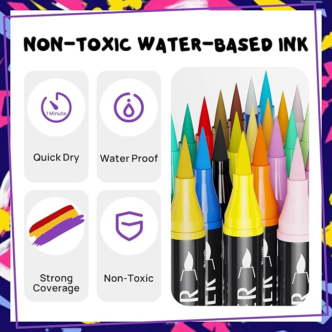 72 Colors Dual Tip Acrylic Paint Markers,Fine Tip and Brush Tip Permanent Acrylic Paint Pens For Rock Painting, Canvas, Wood, Glass, Ceramic, Fabric, Plastic, Egg, Scrapbook,Art Painting Supplies Kit