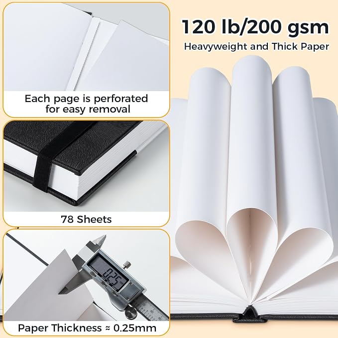 Ohuhu Marker Pads Art Sketchbook, 7"x10" Large Paper Size, 120 LB/200 GSM Drawing Papers, 78 Sheets/156 Pages, Hardcover Sketch Book for Alcohol Markers Christmas Gift