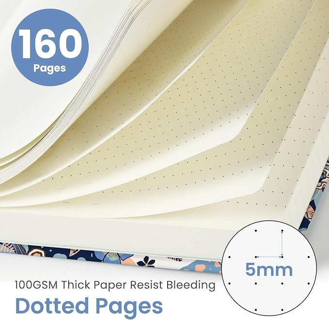 Dotted Journal Notebook for Women & Men, Hardcover Leather Journal for Writing, A5 Dotted Journaling Notebook for Work & Sketching, Perfect for Office School Home Supplies, 160 Pages, Lineage Flora