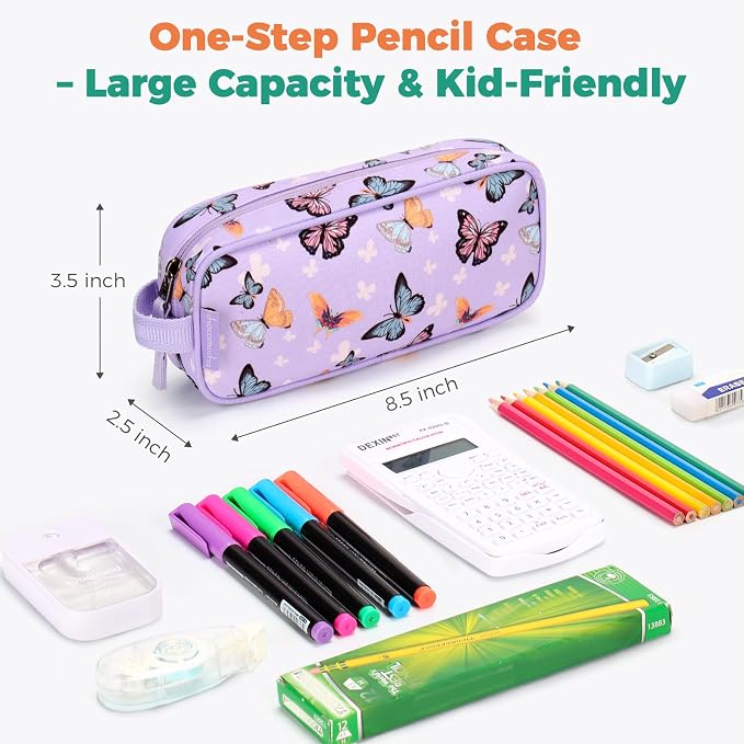 Choco Mocha Kids Pencil Case for Girls, Soft Zipper Pencil Pouch for Girls Kids Pencil Case for School, Dinosaur Pencil Bag for Girl Toddler, Pink