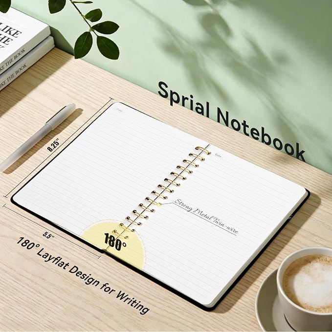 Lined Spiral Journal for Women, A5 Notebook for Work, 160 Pages, Letter J | College Ruled Spiral Notebook, Hardcover with Elegant Design for Note-Taking, 5.5 * 8.25 inch