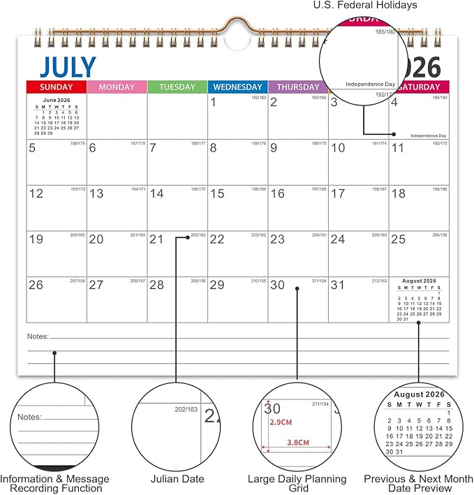 Comix 2026-2027 Wall Calendar, 18 Month Planner for Home Office Classroom | 120GSM Thick Paper, Large Lined Blocks, Ink Bleed Resistant, Reinforced Hanger, for Home Office Classroom Family Planning